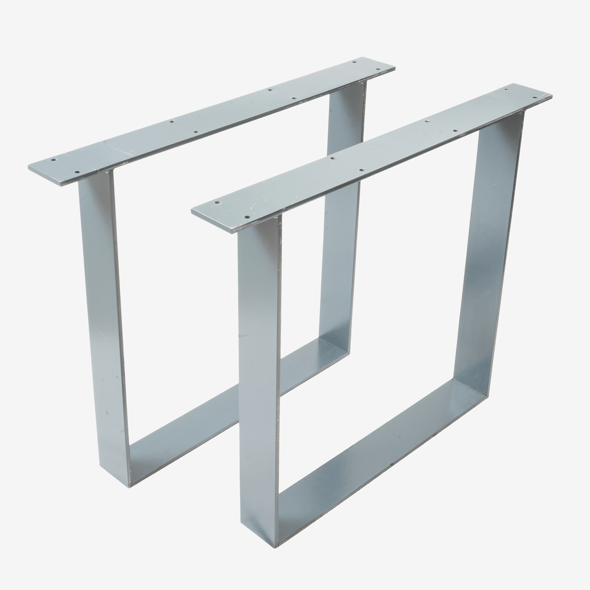Tisch Fußgestell aus abgestrahltem Stahl. Ein Paar, zwei Rahmen, aus Flachstahl mit Schraubenlöchern