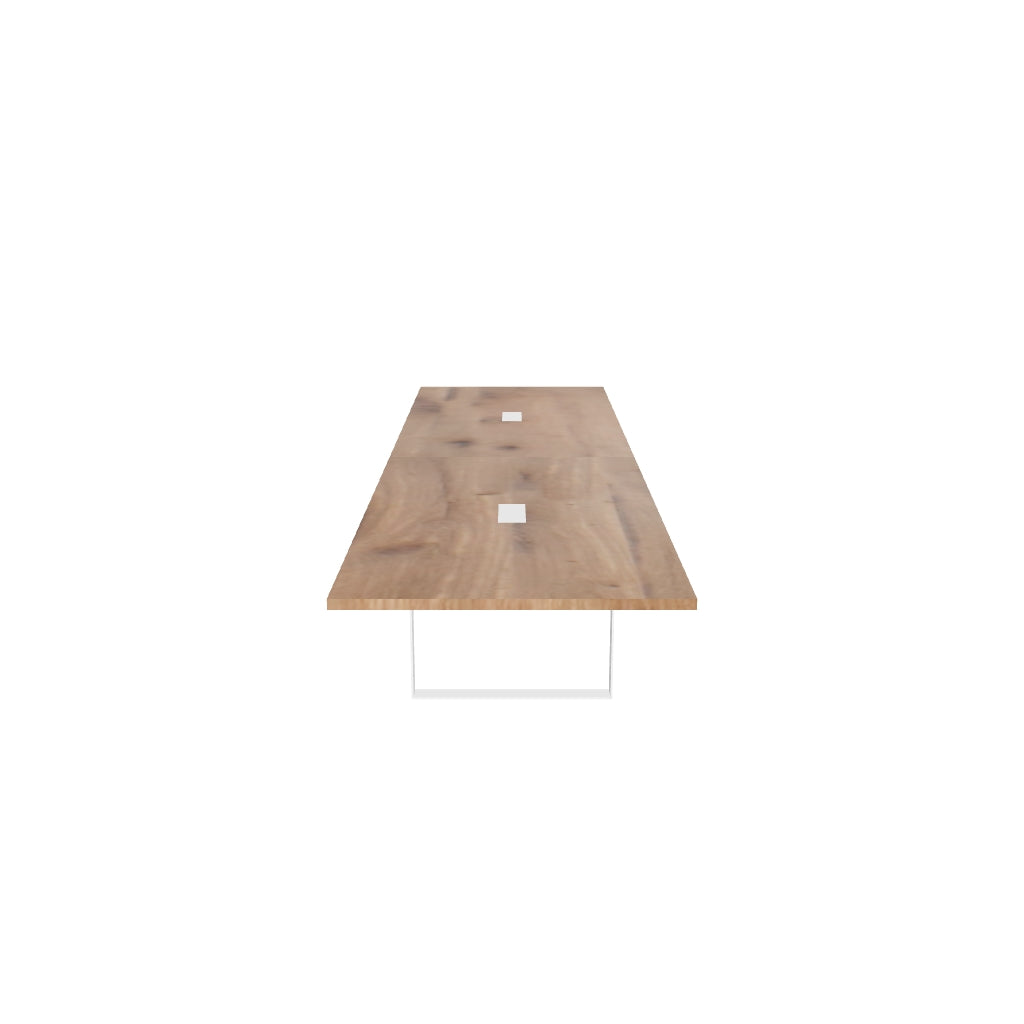 3D-Modell eines Tisches aus Altholz und zwei Frames aus Rohstahl als Fußgestell zum Drehen